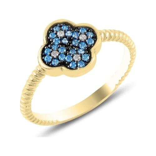 Silver 925 Set Clover Colorful Zircon Stone Ring