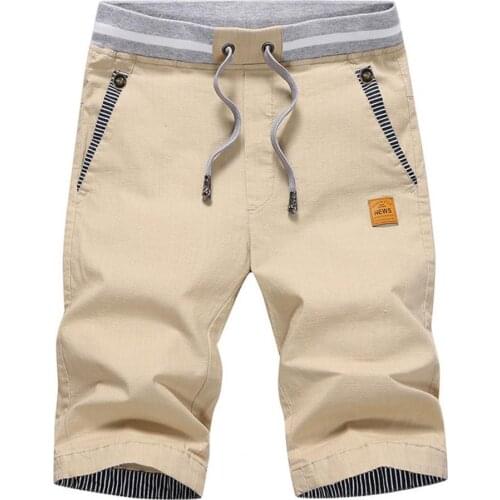 Summer Men Casual Shorts Elastic Waist Solid Color All-match Pockets Drawstring Mid Rise Shorts Vacation Sweatpants