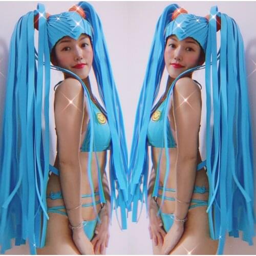 Blue Sailor Moon cosplay long wig gogo costume Sexy party girl stage dance wear