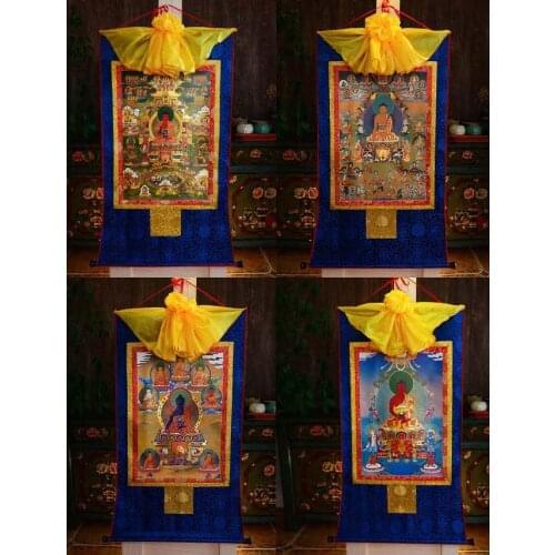 Special price - Wholesale Buddhist supplies 4P--60 CM Thang-ga Thangka art- Amitabha the Medicine Buddha Elysium Sukhavati art