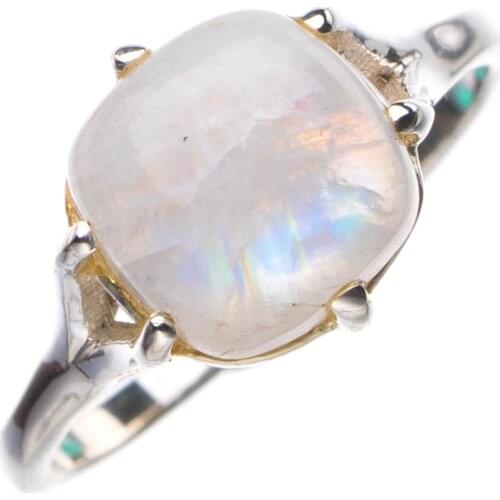 StarGems Natural Rainbow Moonstone Handmade 925 Sterling Silver Ring 7 D4642