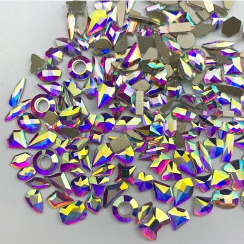 Glitter 100pcs Mix Shape Crystal AB Flat back 3D Nail art Rhinestone for DIY Nails art Decoration