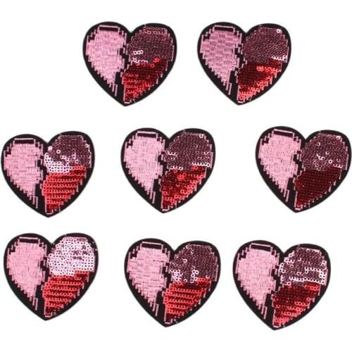 10pcs Sequined Heart Patch Iron On Patches DIY Fabric Stickers Sewing Garments Accessories Embroidery