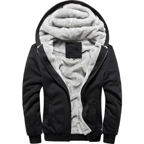 Fashion Winter Thick Hoodies Men Casual Hooded Wool Liner Warm Sweatshirt Men Zipper Coats Sudadera Hombre Plus EU Size S-5XL