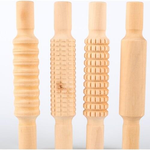 Printing mud rolling four-piece set texture mud rolling ceramic tools wooden rolling pin set of four clay tools
