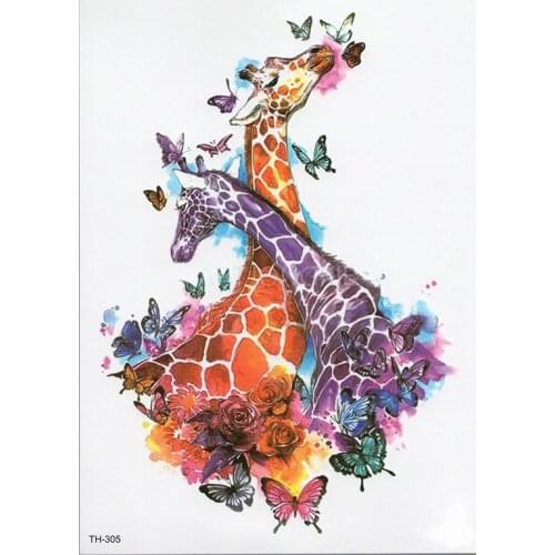 Waterproof Temporary Tattoo Sticker Samll Arm Sleeve Tattoo Fox Unicorn Giraffe Animal Full Flower Tatoo Body Art Tattoo