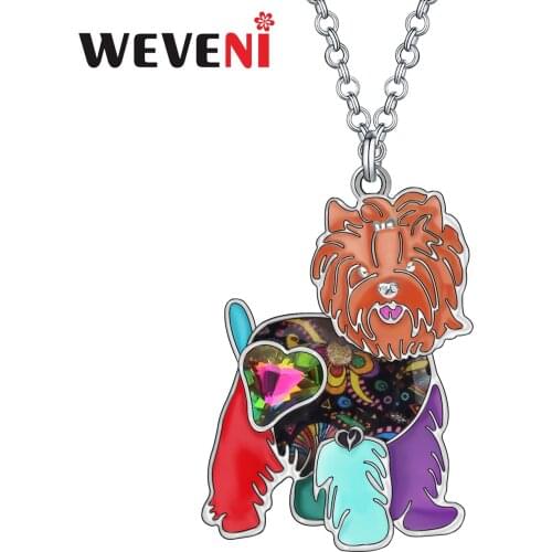 WEVENI Floral Rhinestone Crystal Enamel Alloy Sweet Yorkshire Dogs Necklace Pendant Fashion Party Jewelry For Women Girls Gifts