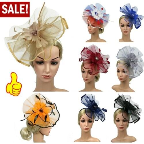 Fashion Women Feather Mesh Floral Fascinator Headband Hair Clip Accessories Band Cocktail Party Hat Wedding Accessories