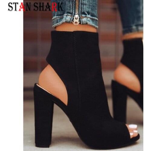 STAN SHARK Women Ankle Boots Sexy Peep Toe Chunky Heel Heels Casual Party Platform Pumps Gladiator Woman Sandals Bootie Shoes