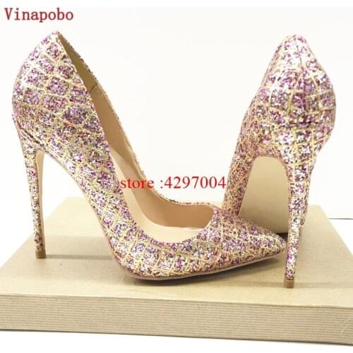 Women Wedding Shoes Silver Gold Dress Shoes Pointed Toe Woman Sequined Cloth Stilettos High heels Glitter Pumps Boat Shoe Spring