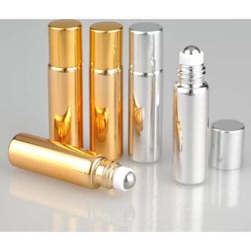 10pc 5ml Mini Electroplating UV Glass Essential Oil Sub-bottle Empty Cosmetics Bead Bottle Smear Eye Cream Roll on Ball Bottle
