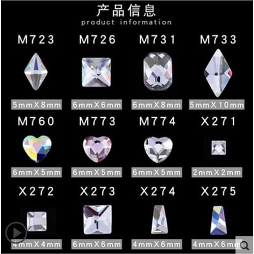 10pcs New type of polyhedral drill for fingernail special-shaped flat-bottom diamond trapezoidal rectangular diamond jewelry