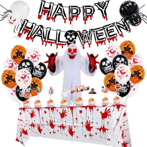 12 inch Happy Halloween Alphabet Balloons Aluminum Foil Banner Pumpkin Ghost Spider Bloody Hand Imprint Party Decor J2Y