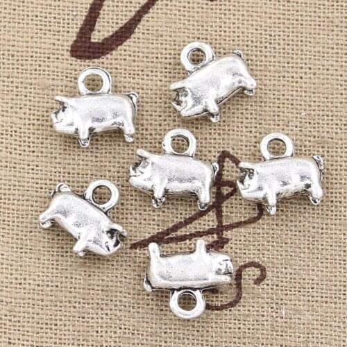 12pcs Charms Lovely Pig 11x11x4mm Antique Bronze Silver Color Pendants Making DIY Handmade Tibetan Finding Jewelry