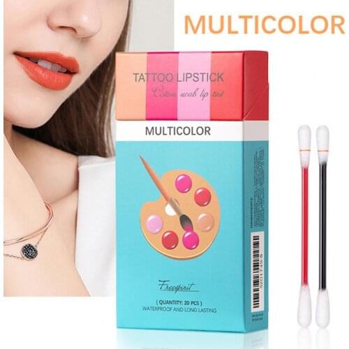 20Pcs/Box Silky Lip Gloss Moisturizing Long Lasting Non-Stick Cup One-Time Cotton Swab Lipsticks for All Occasions Makeups