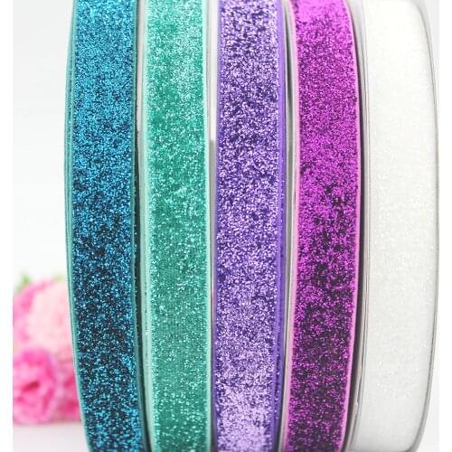 20 yards Multi color 16mm elastic glitter metallic ribbon 5/8" DIY stretch headbands Christmas wedding decoration ribbons