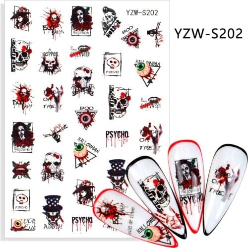3D Halloween Nail Design New Sticker for Nail Art Anime Skull Bone Snake Maple Leaf Decals Manicure Nail Decor