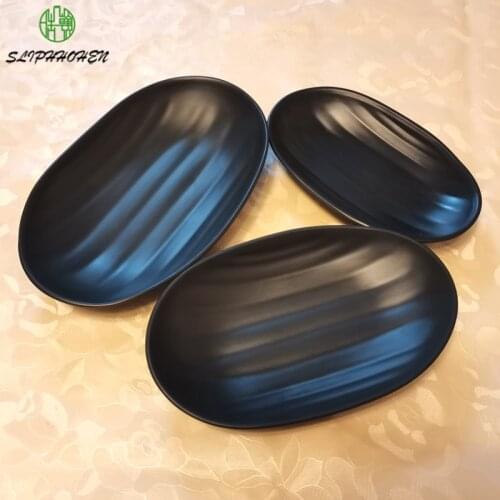 7/8/9 Icnh Oval Linear Plate Hot Pot Restaurant Rectangle Dish A5 Melamine Imitation Porcelain Black Frost Dinnerware
