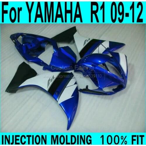 White Fairing kit For YAMAHA R1 09 10 11 12 Fairings ( Blue ) Injection +7gifts XP69