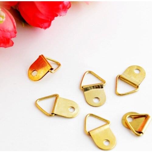 Free shipping 100Pcs Gold Tone Photo Frame(not inculde screw) tied Metal Hooks 1 Holes 2.1cmx1.3cm J3109