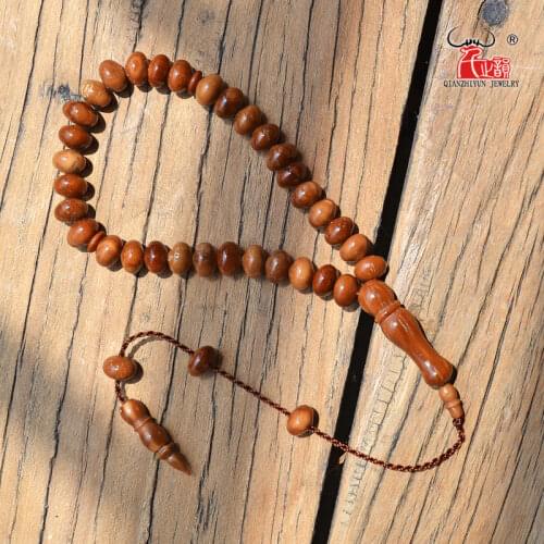 MSL011 High Quality Muslim Rosary Beads 33 Prayer Beads Natural Palm Fruit Kuka Tasbih Charm Bracelet 8x6mm wheel beads