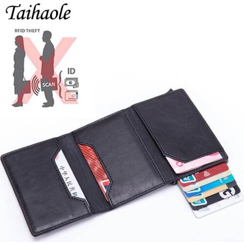 Credit Card Holder 2020 New Aluminum Box Card Wallet RFID PU Leather Pop Up Card Case Magnet Carbon Fiber Coin Purse