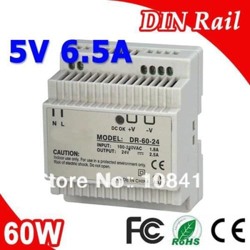 DR-60-5 LED Din Rail mount Switching Power Supply Transformer DC 5V 6.5A Output SMPS