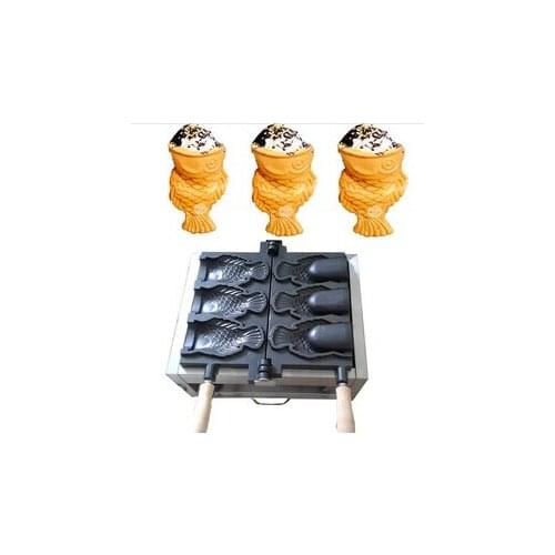 Electric Japanses 5 fish open mouth Ice cream Taiyaki maker fish cone making machine Baker iron