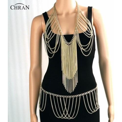 Chran Erotic Lingerie Waist Belt Beach Bikini Cover Up Sexy Harness Slave Necklace Chain Bra Bralette Wear Body Jewelry CR4138