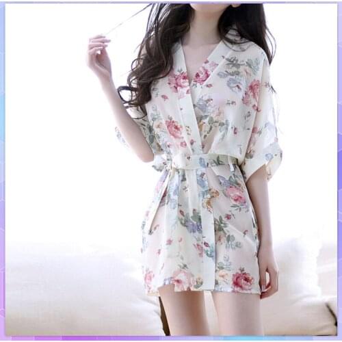 Fashion Print Robe Female Bathrobe Sexy Kimono Dressing Gown Sleepwear Night Grow For Womens Thin Robes Nightgown Dresses