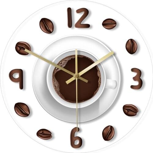 Coffee illustration Kitchen Decor Wall Hanging Clock Modern Printed Clock Acrylic Cafe Shop Wall Watch Gift for Coffee Lovers