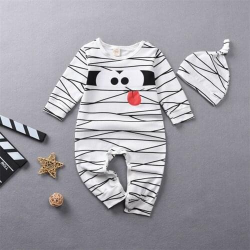 Halloween Rompers With Hat Newborn Baby Boy Girl Long Sleeve Cartoon Mummy Jumpsuits Playsuit Infant Novelty Outfit