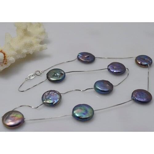 Wedding Pearl Jewelry Set Coin Genuine Freshwater Pearl Necklace Earrings S925 Sterling Silvers Chain Dangle Earring Women Gift