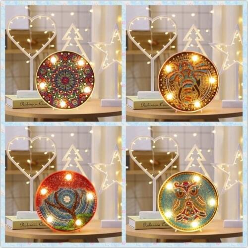 Round DIY Mandala Landscape Diamond Painting Light DIY Embroidery Lamp Full Special Drill LED Lamp Round Shinny Beads