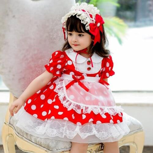 Summer Baby Girls Dot Strawberry Print Lace Sweet Princess Dress(without Headwear)