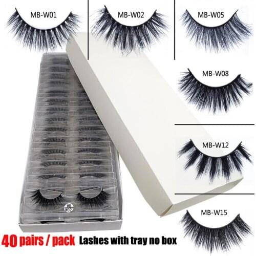 MB 100% Mink Lashes 30 35 40 Pairs/Pack Eyelashes 3D Mink Lashes With Tray No Box Hand Made Full Strip Eye lashes Wholesale