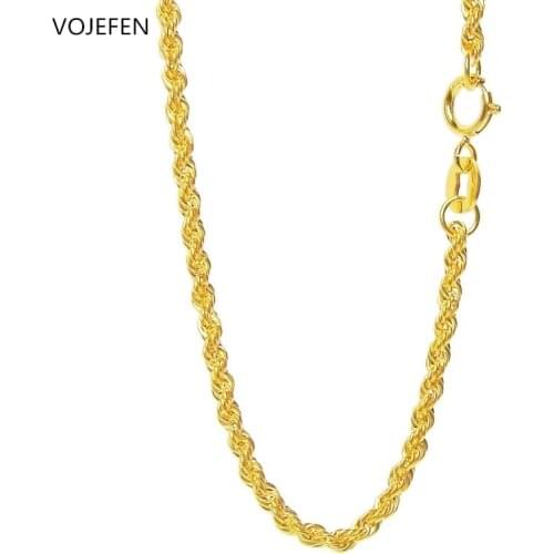 VOJEFEN AU750 18k Real Gold Rope Chain Necklace For Women Gift With Pure Gold Chains Various Lengths Fine Jewelry Gift