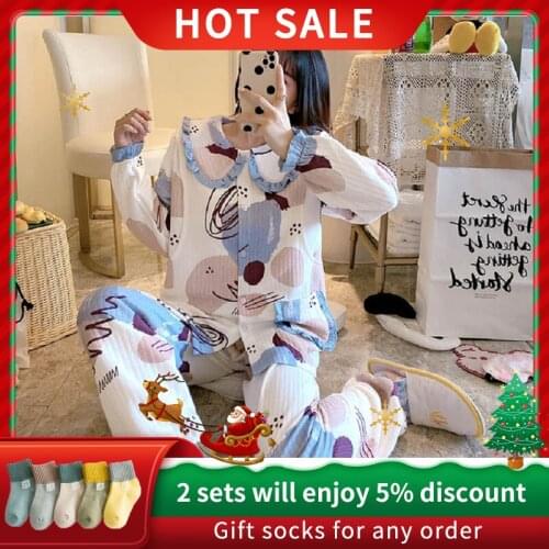 Soft warm cotton Breastfeeding Pajama Set Maternity Nursing Sleepwear printed Pregnancy Homewear air layer Sleep Wear