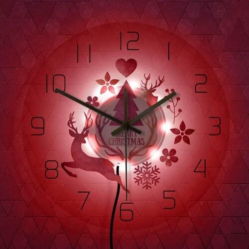 Merry Christmas Colorful Deer Elk Painting Print Modern Acrylic Wall Hanging Clock New Year Home Decorative Wall Clock Watch