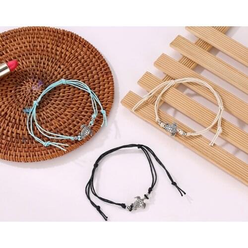 New Bohemia Turtle Anklet Bracelet Beach Rope Ankle Jewelry Weave Anklets For Women Leg Chain Summer Geometric Black Bracelet