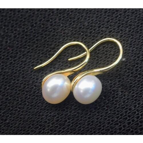 One pair white freshwater pearl coin 7-8mm earrings wholesale beads FPPJ unique shape
