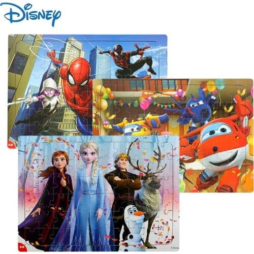 Genuine 60 Pieces Wooden Frame Puzzles for Baby Educational Learning Toys Children Toddler Original Disney Marvel Spiderman Gift