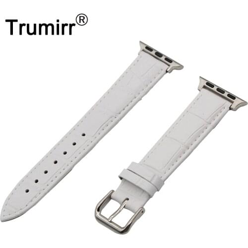 Genuine Leather Watchbband + Adapters for iWatch Apple Watch 38mm 42mm Croco Band Wrist Bracelet Black Brown Red Pink White