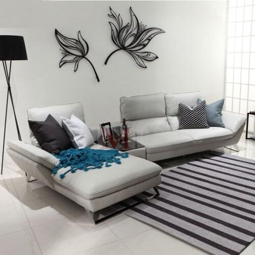 Cow real leather sofa sectional living room sofa corner home furniture couch L shape functional backrest and stainless steel leg