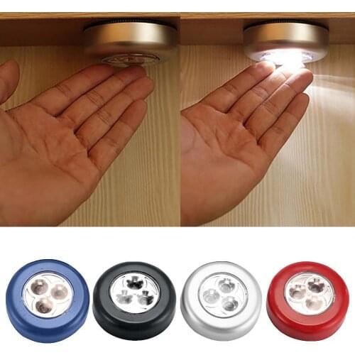Cabinet Cupboard Closet 3LED Round Lamp Camping Tent Car Trunk Touch Night Light