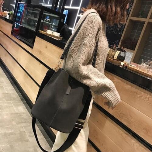 Brand design luxury ladies bucket PU shoulder bag single shoulder large capacity messenger broadband female solid color handbag