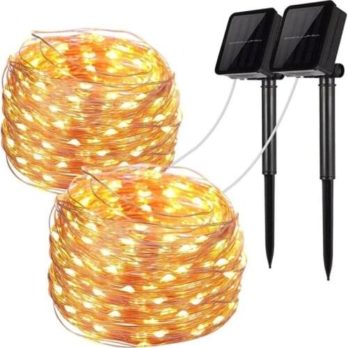 2Pcs LED Outdoor Solar Lamps 10m/20m LED String Lights Fairy Holiday Christmas Party Garlands Solar Garden Waterproof Lights