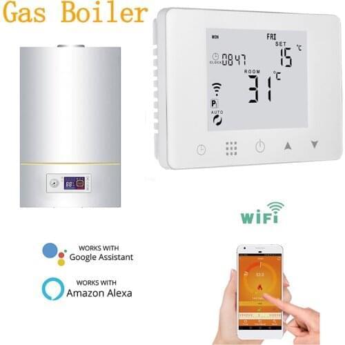 Smart Home Heating Thermostat for Gas Boiler Room Wireless Thermostat with Touch LCD Screen Works with Google Home Alexa