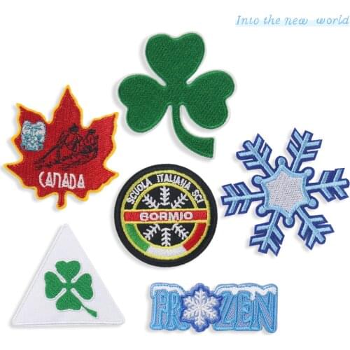 Snowflake Clover Embroidered Patches For Clothing Embroidery Patch Iron On Patches On Clothes Maple Leaf Badge Stripe Sticker