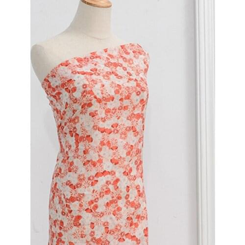 High quality natural pure ramie fabric Red sunflower Printing patchwork High end designer robe shirt dress tissu